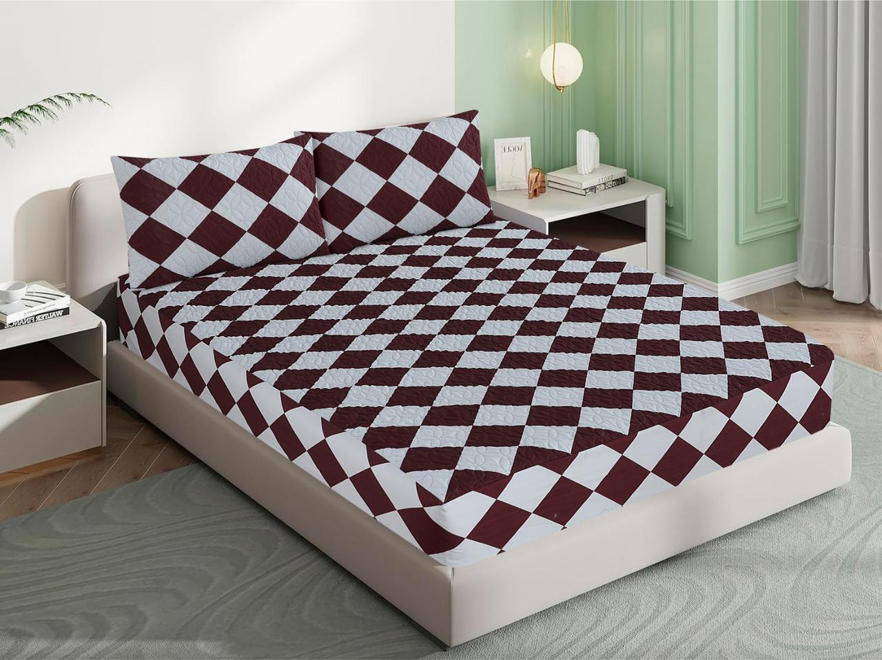 Mat Printed Quilted Ultrasonic 100% Waterproof Fitted Bed Sheet With Pillow