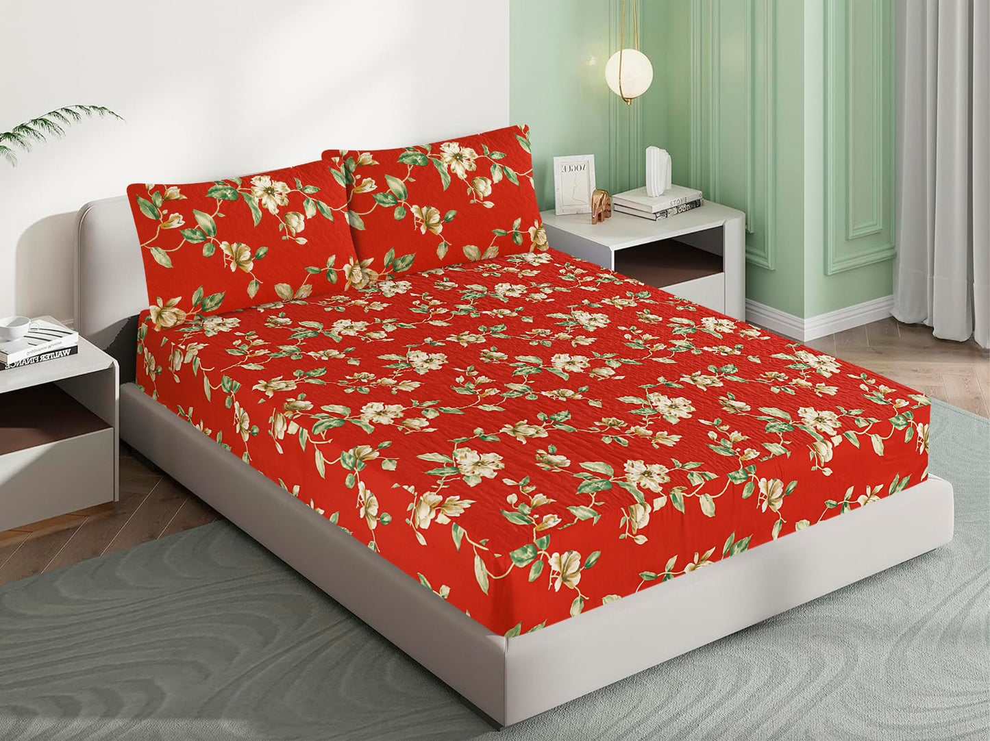 Mat Printed Quilted Ultrasonic 100% Waterproof Fitted Bed Sheet With Pillow
