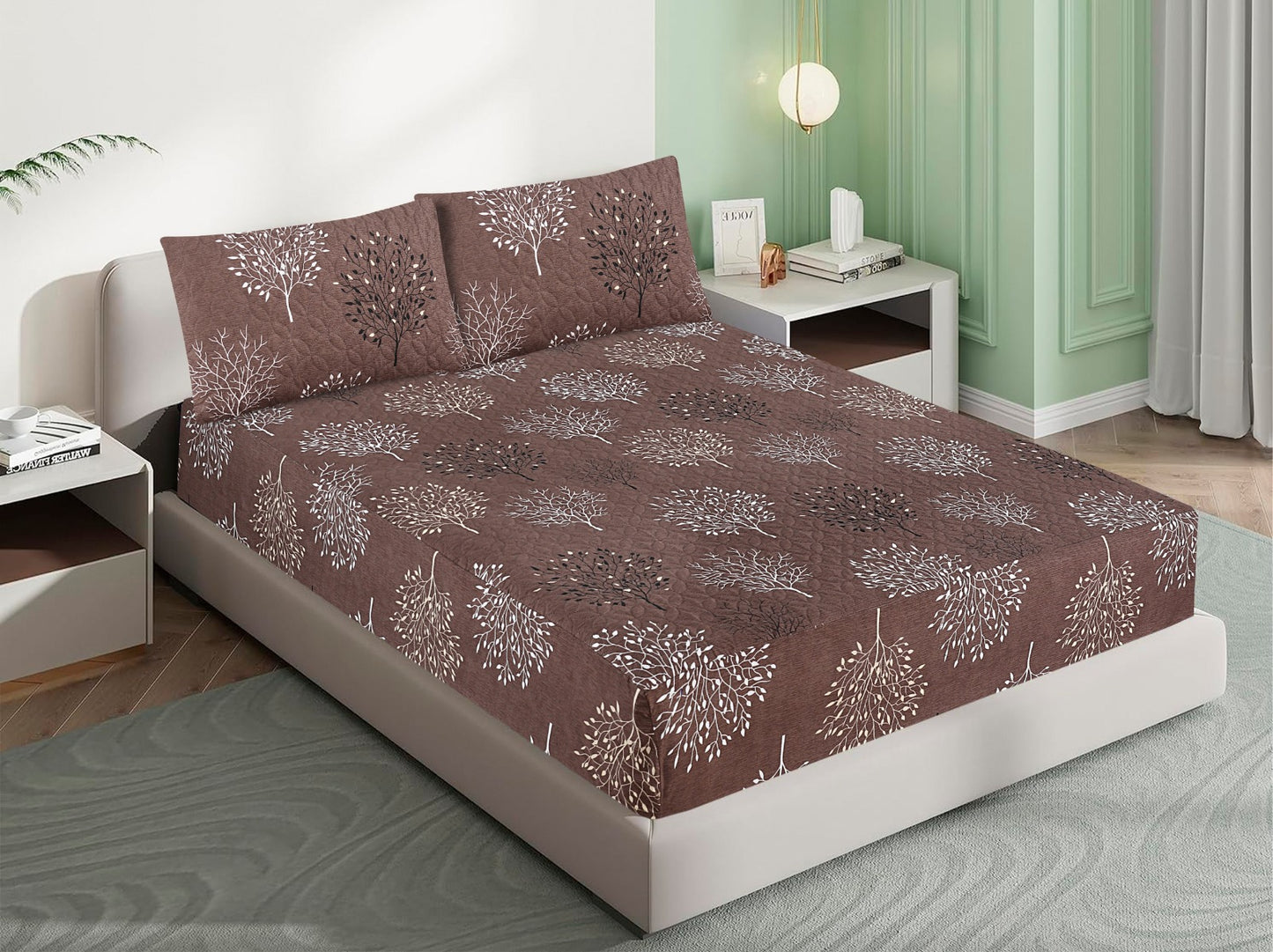 Mat Printed Quilted Ultrasonic 100% Waterproof Fitted Bed Sheet With Pillow