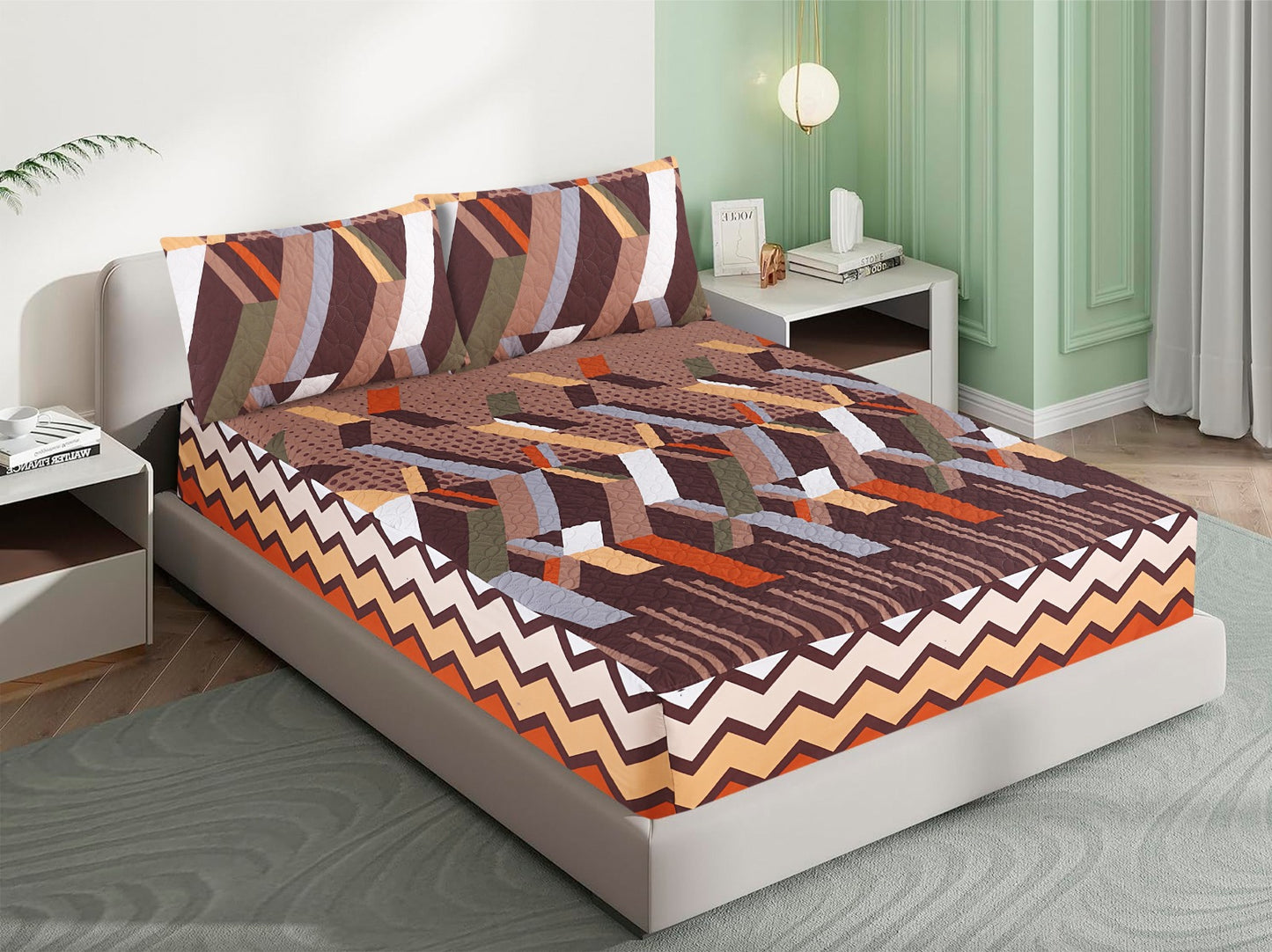 Mat Printed Quilted Ultrasonic 100% Waterproof Fitted Bed Sheet With Pillow
