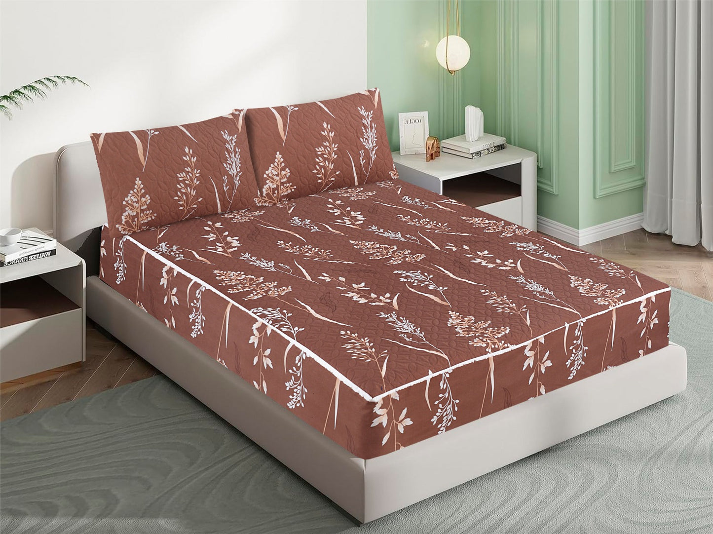 Mat Printed Quilted Ultrasonic 100% Waterproof Fitted Bed Sheet With Pillow