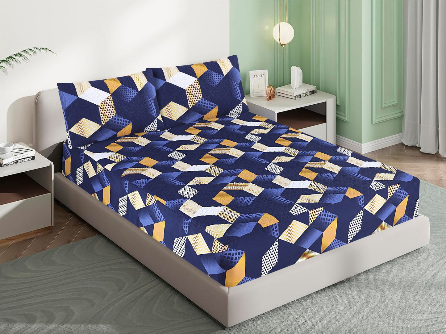 Mat Printed Quilted Ultrasonic 100% Waterproof Fitted Bed Sheet With Pillow
