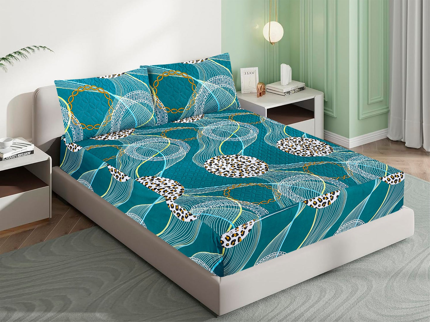 Mat Printed Quilted Ultrasonic 100% Waterproof Fitted Bed Sheet With Pillow