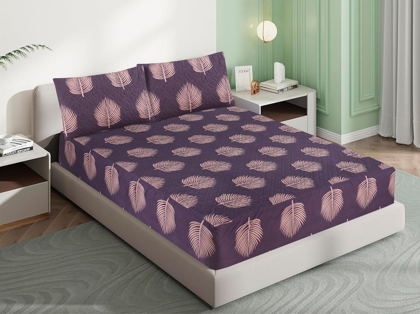 Mat Printed Quilted Ultrasonic 100% Waterproof Fitted Bed Sheet With Pillow