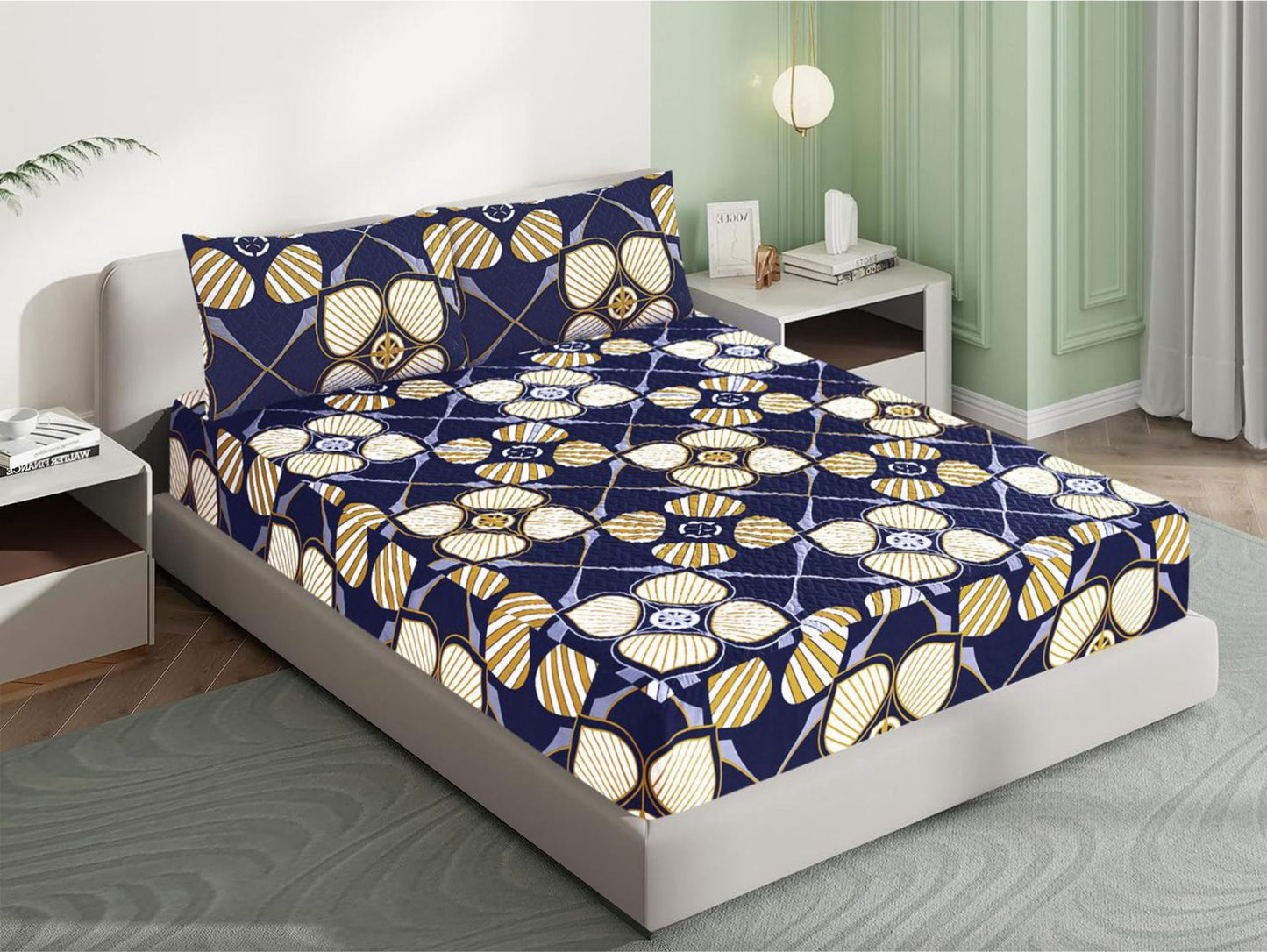 Mat Printed Quilted Ultrasonic 100% Waterproof Fitted Bed Sheet With Pillow