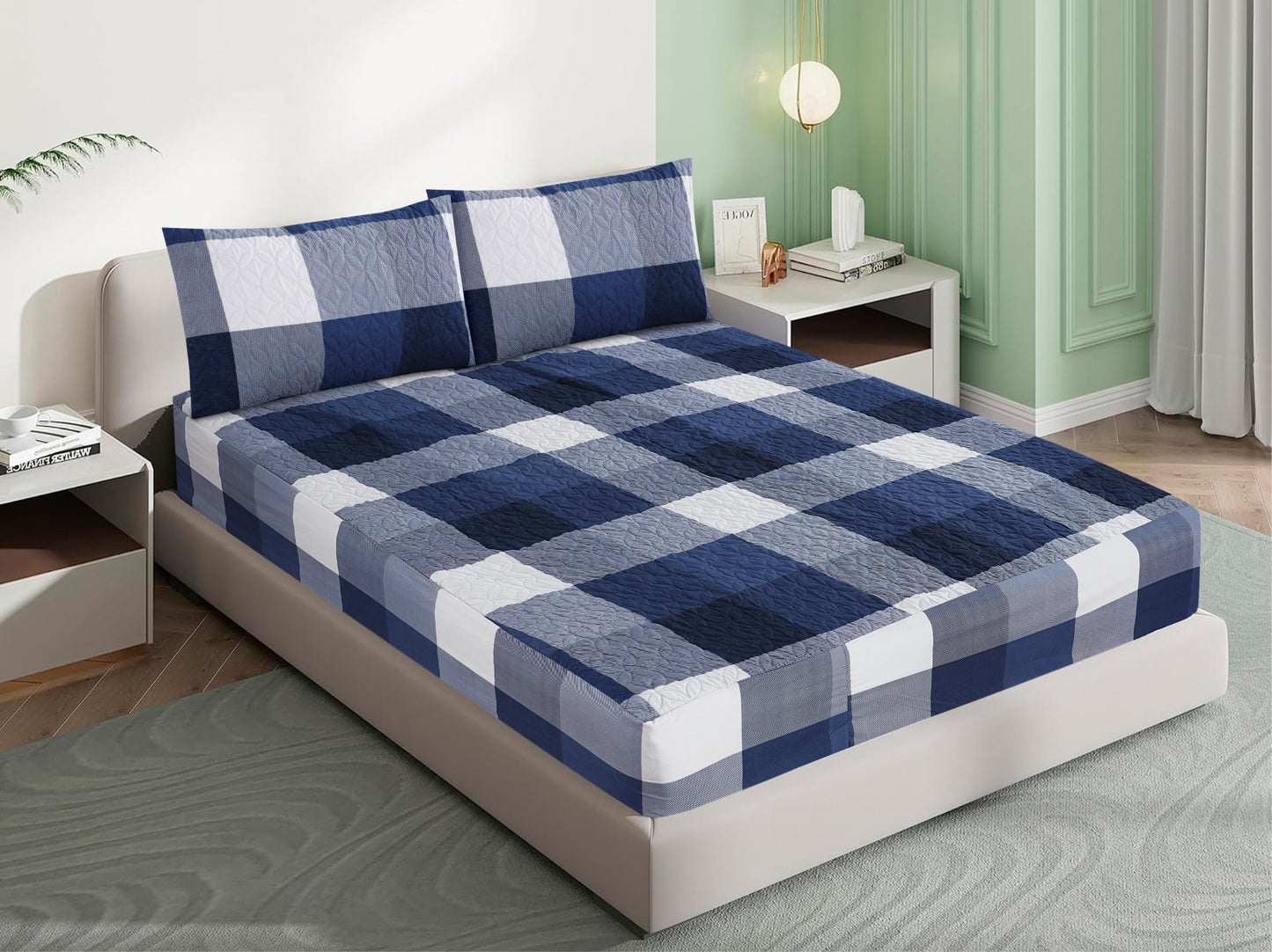 Mat Printed Quilted Ultrasonic 100% Waterproof Fitted Bed Sheet With Pillow