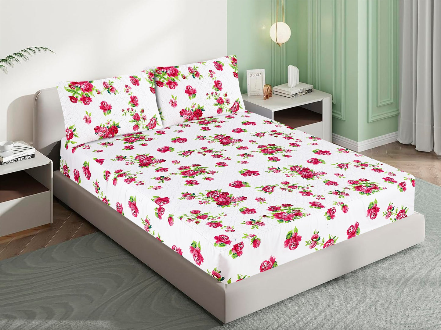 Mat Printed Quilted Ultrasonic 100% Waterproof Fitted Bed Sheet With Pillow