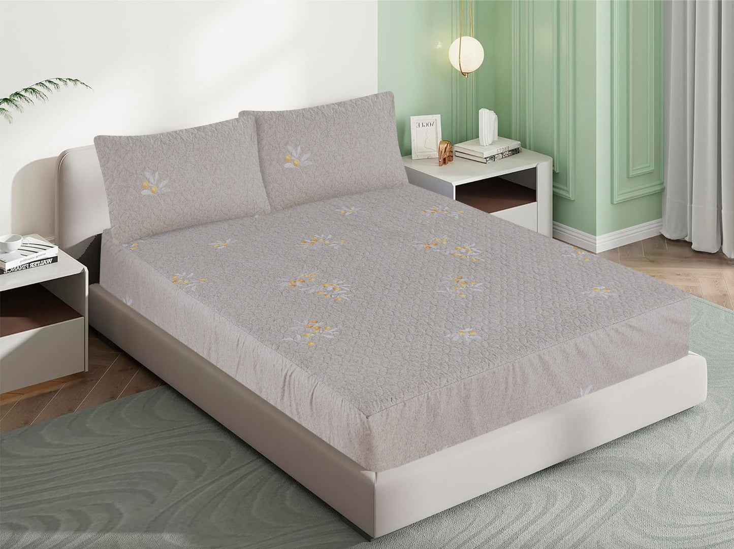 Mat Printed Quilted Ultrasonic 100% Waterproof Fitted Bed Sheet With Pillow