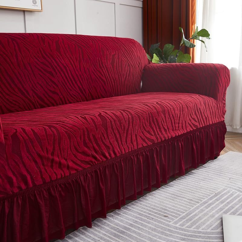 Zebra Velvet Sofa Cover (Mahroon)