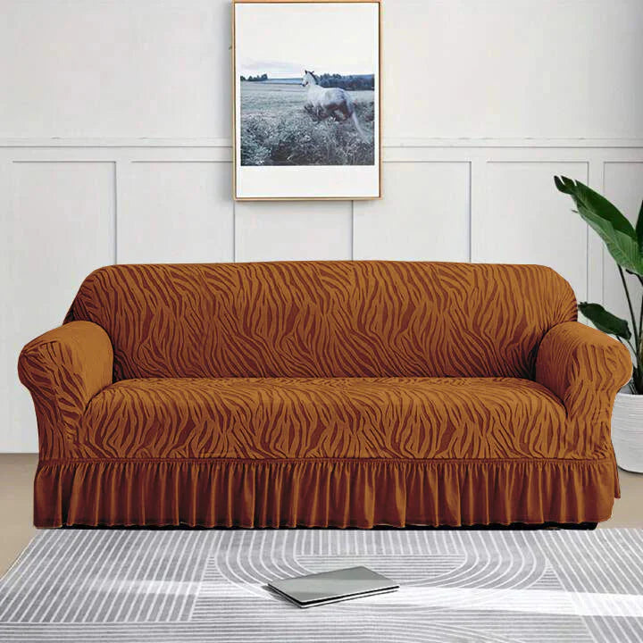 Zebra Velvet Sofa Cover (Copper)