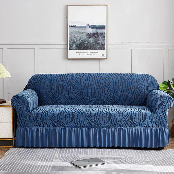Zebra Velvet Sofa Cover (Blue)