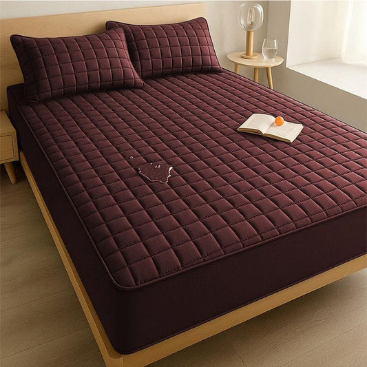 Quilted 100% Waterproof Mattress Protector For Double Bed (Brown)