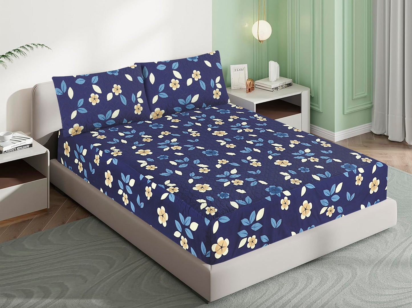 Mat Printed Quilted Ultrasonic 100% Waterproof Fitted Bed Sheet With Pillow