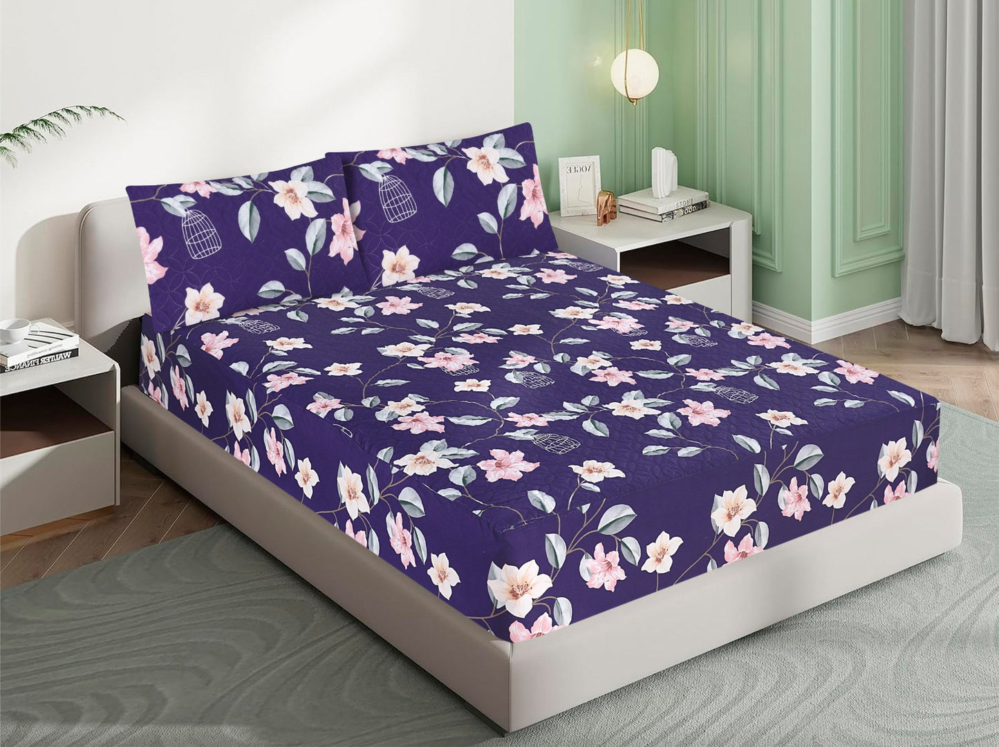 Mat Printed Quilted Ultrasonic 100% Waterproof Fitted Bed Sheet With Pillow
