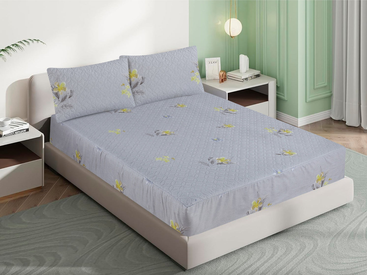 Mat Printed Quilted Ultrasonic 100% Waterproof Fitted Bed Sheet With Pillow