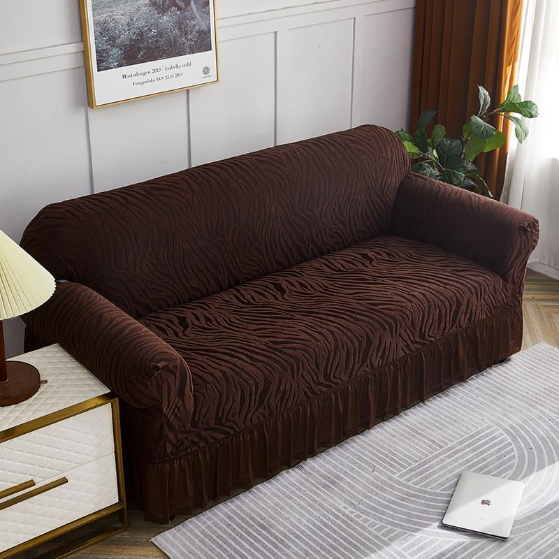 Zebra Velvet Sofa Cover (Brown)