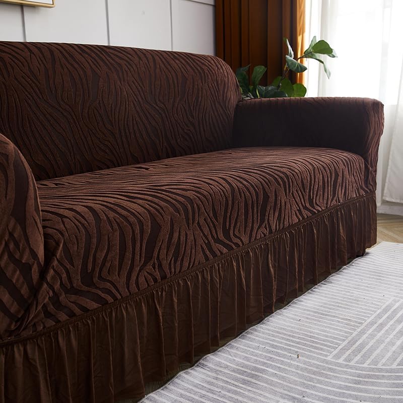 Zebra Velvet Sofa Cover (Brown)